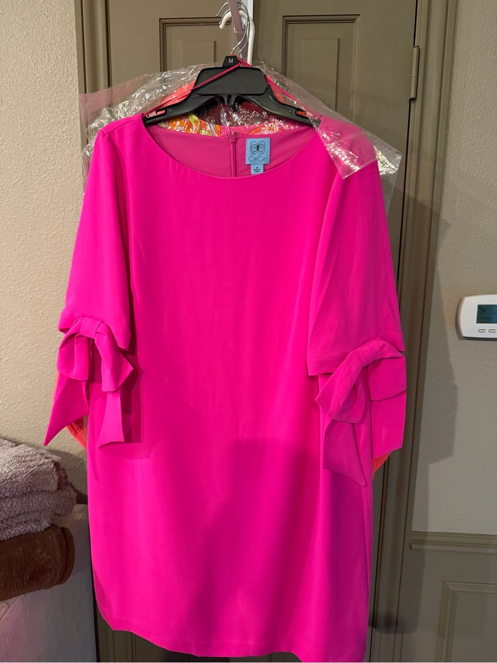 CeCe Hot Pink Bow-Sleeve Dress